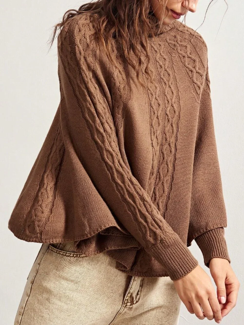 Brown Casual Women's Elegant Cape Sweater - Picture 5 of 8